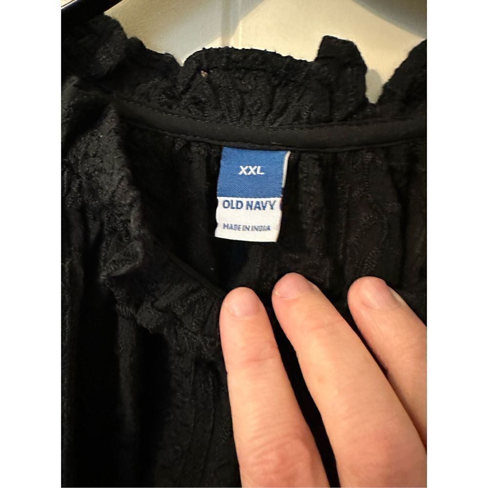 Old Navy Ruffle Trim Split Neck Lace Long Sleeve Black Top Size XXL 751746 - Picture 6 of 9